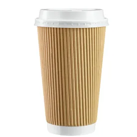 16 oz. Insulated Ripple Paper Hot Coffee Cups With Lids & Stirrers