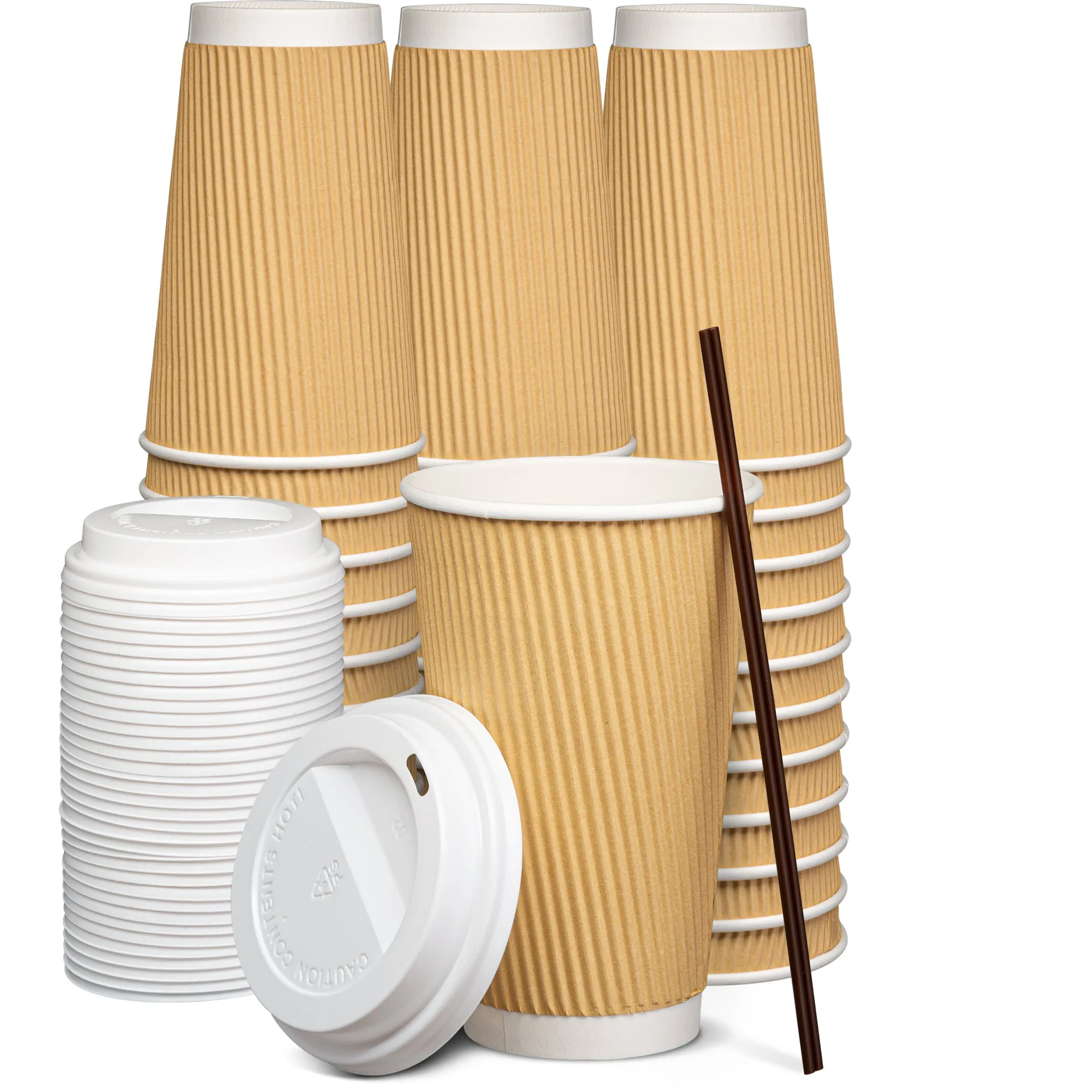 16 oz. Insulated Ripple Paper Hot Coffee Cups With Lids & Stirrers