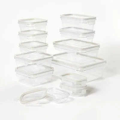 24pc (set of 12) Plastic Food Storage Container Set with Lids Clear - Figmint