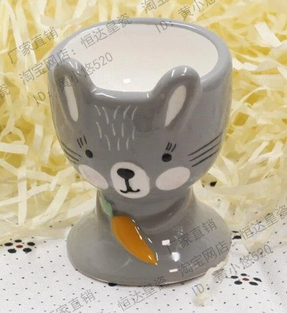 2Pcs Cute Animal Ceramic Breakfast Egg Holder