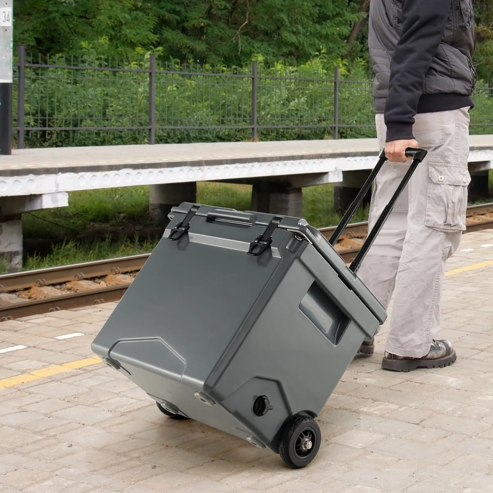 40 L Ice Chest Hard Cooler with Wheels and Handle-Grey