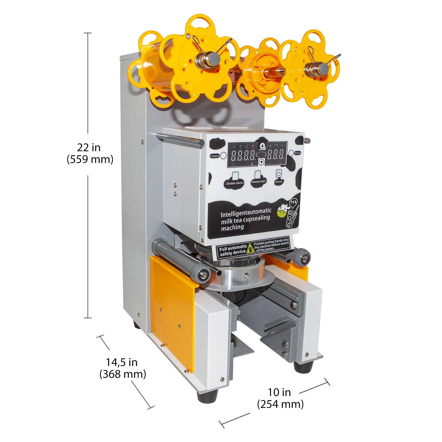 A-FCS608 Boba Cup Sealing Machine | Commercial Use | Automatic Cup Sealer | 400-600 cups/h | Cups 3.5” & 3.7” (90 & 95 mm) diameter / 7” (180 mm) max height