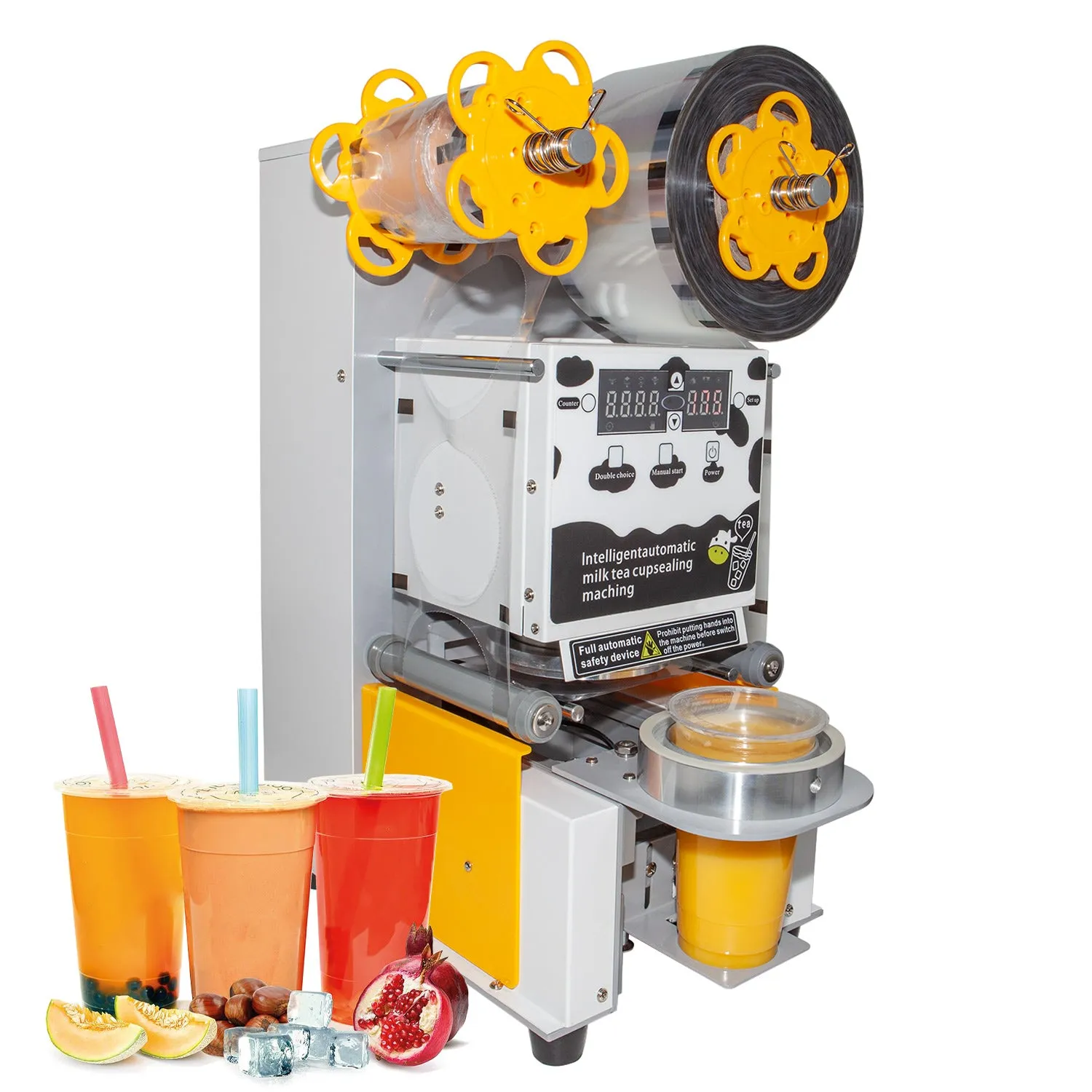 A-FCS608 Boba Cup Sealing Machine | Commercial Use | Automatic Cup Sealer | 400-600 cups/h | Cups 3.5” & 3.7” (90 & 95 mm) diameter / 7” (180 mm) max height