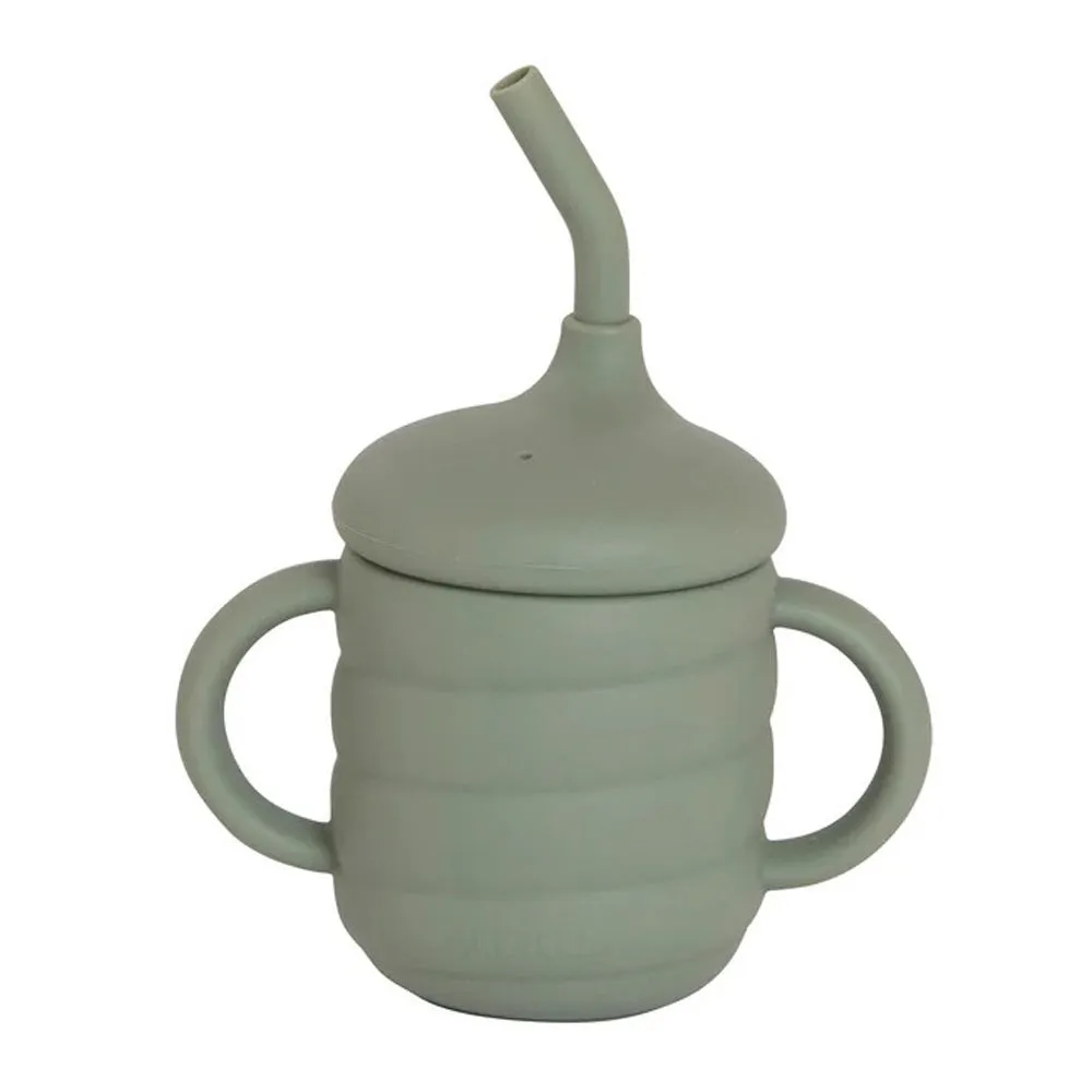 All4Ella Silicone Sippy Cup With Straw Olive