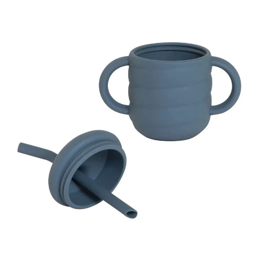 All4Ella Silicone Sippy Cup With Straw Slate Blue