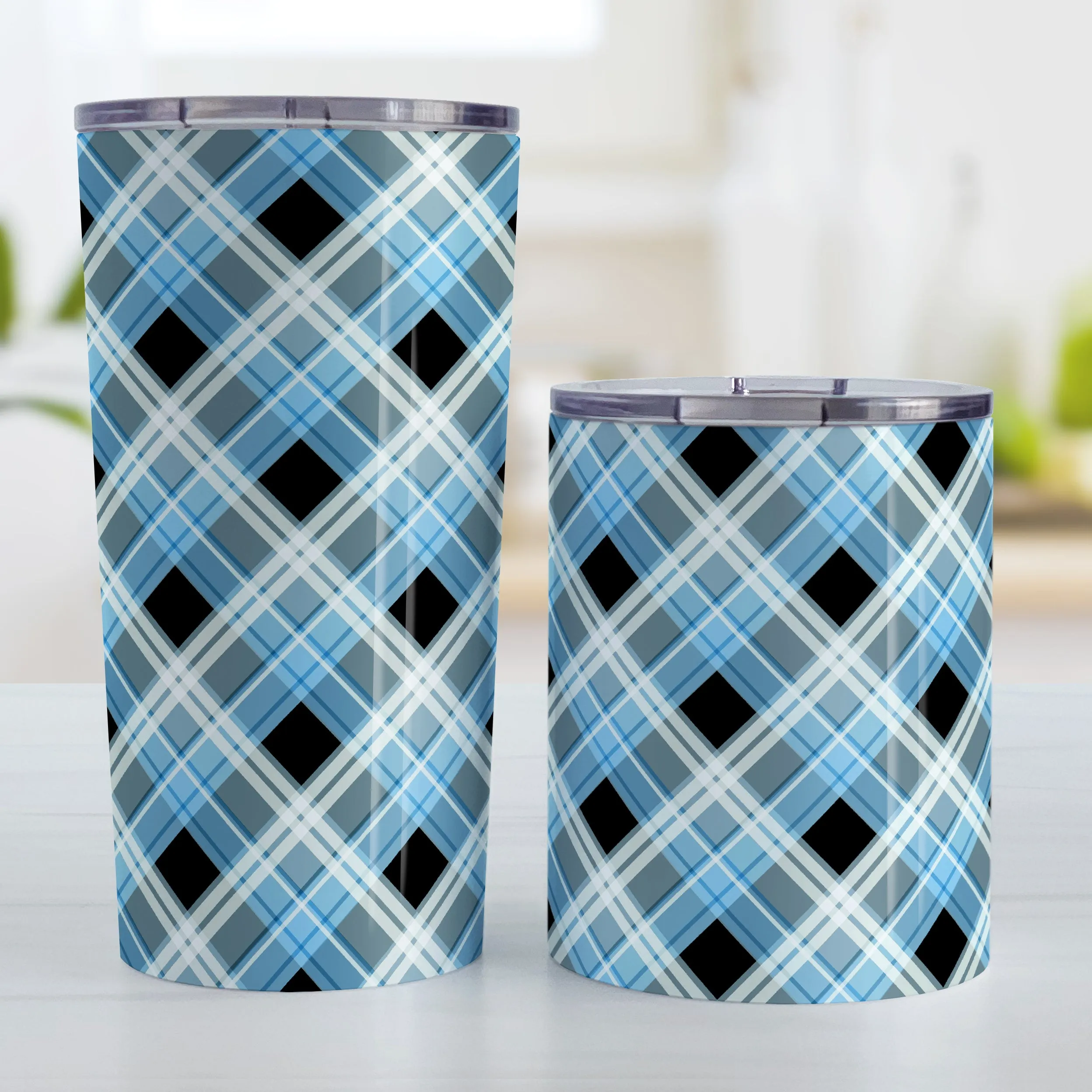 Alternative Black and Blue Plaid Tumbler Cup