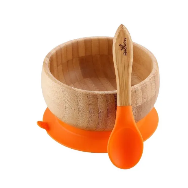 avanchy stay put baby bamboo suction bowl   spoon