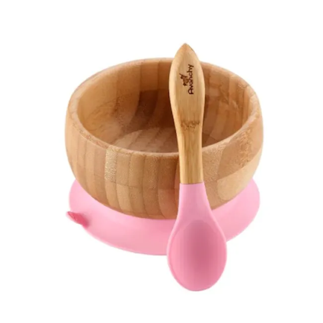 avanchy stay put baby bamboo suction bowl   spoon