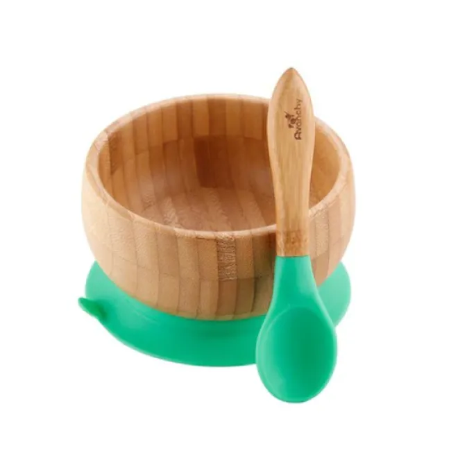 avanchy stay put baby bamboo suction bowl   spoon