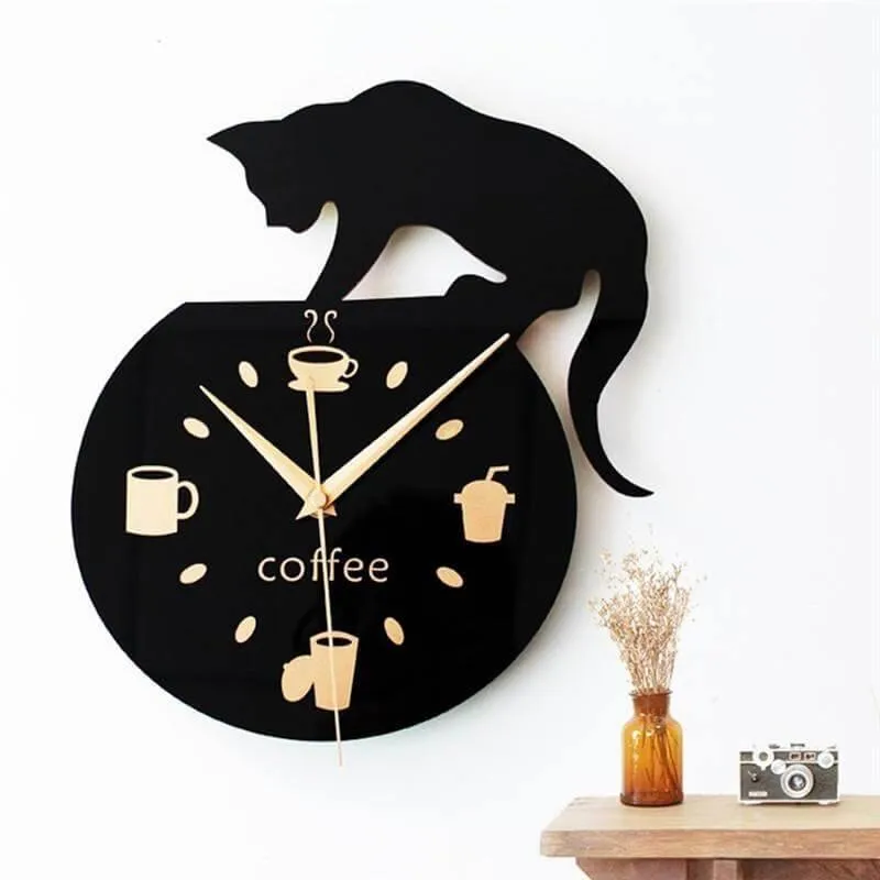 Black Cat Coffee Wall Clock