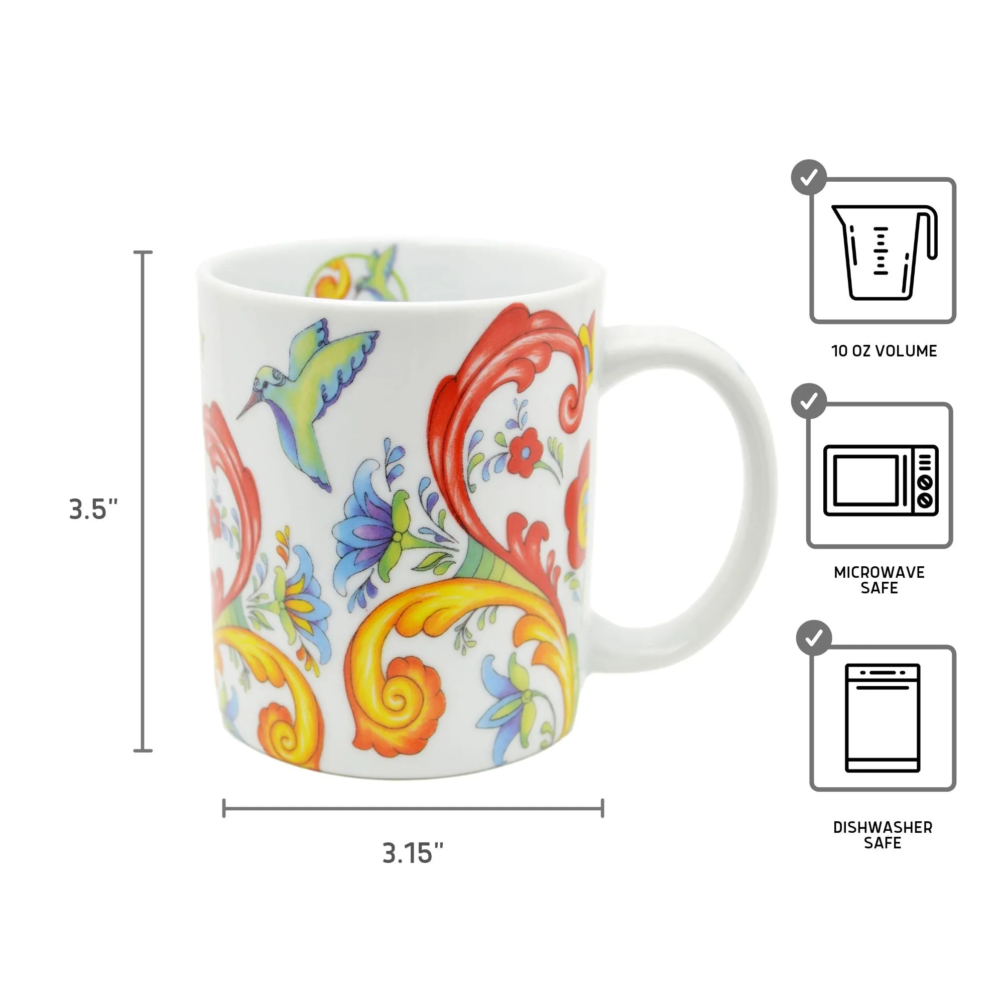 Ceramic Coffee Mug Colorful Rosemaling