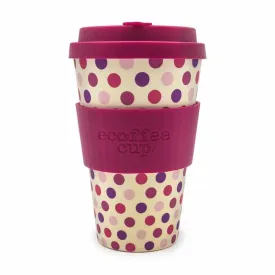 Ecoffee Cup Pink Polka with Maroon Lid 14oz