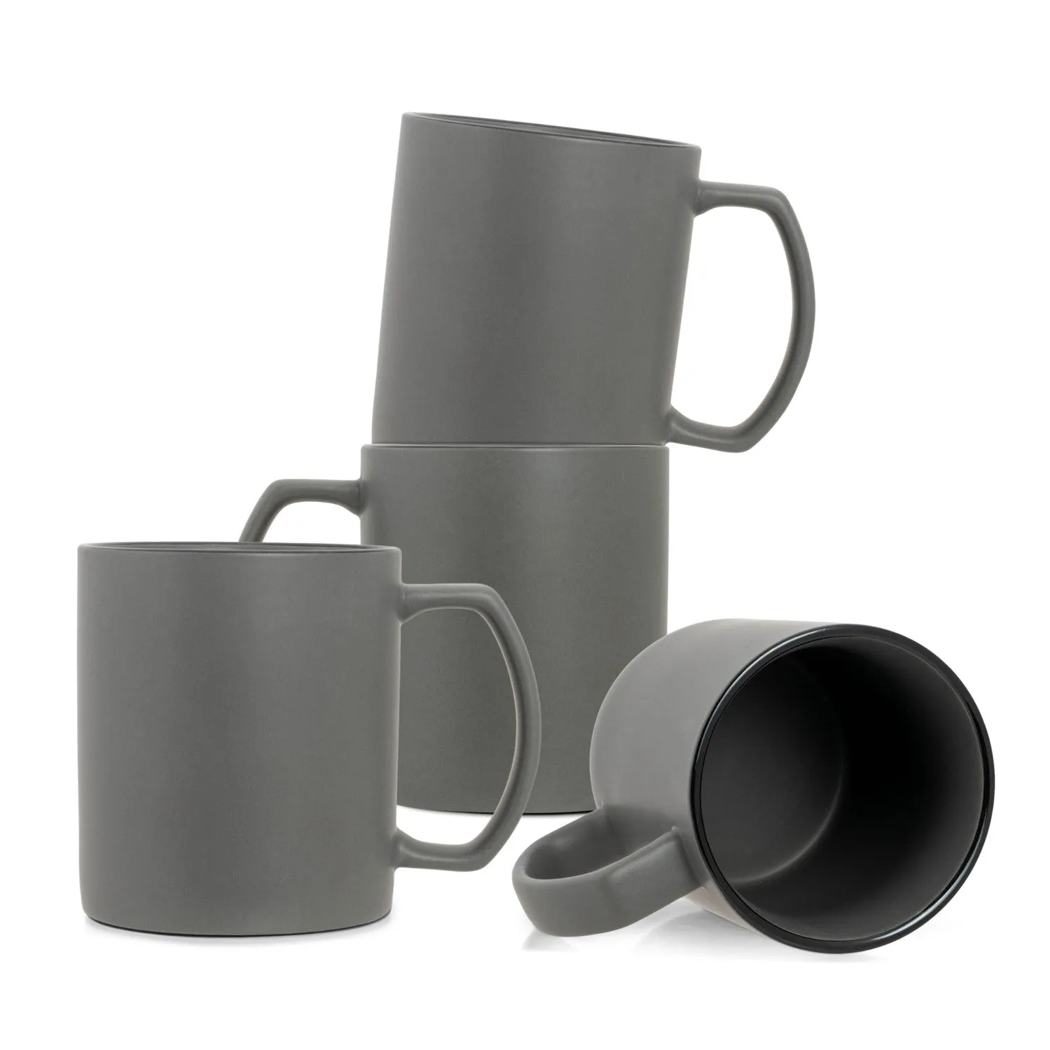 Elanze Designs Solid Grey 13 ounce Glossy Ceramic Coffee Mugs Pack of 4