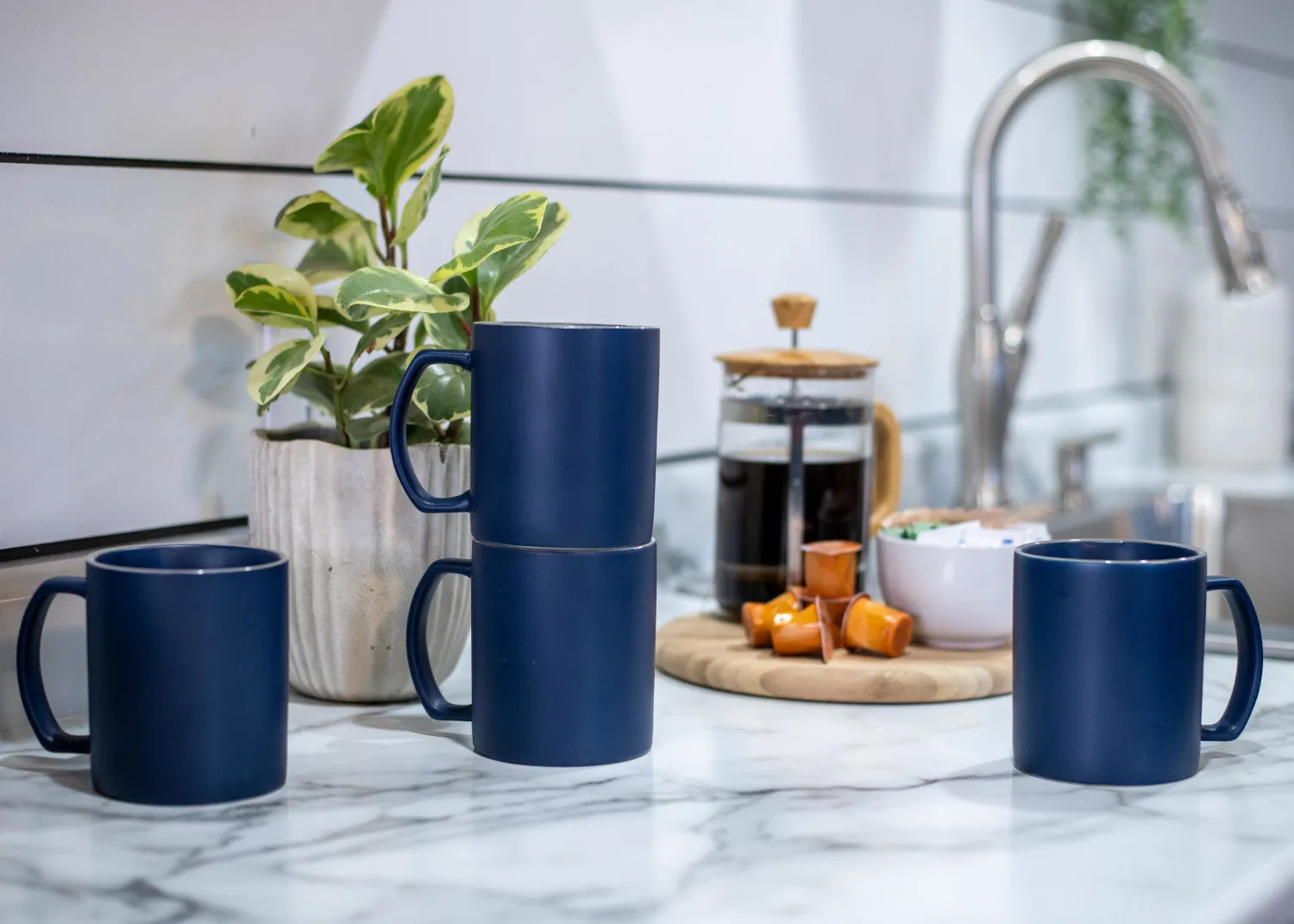 Elanze Designs Solid Navy Blue 13 ounce Glossy Ceramic Coffee Mugs Pack of 4