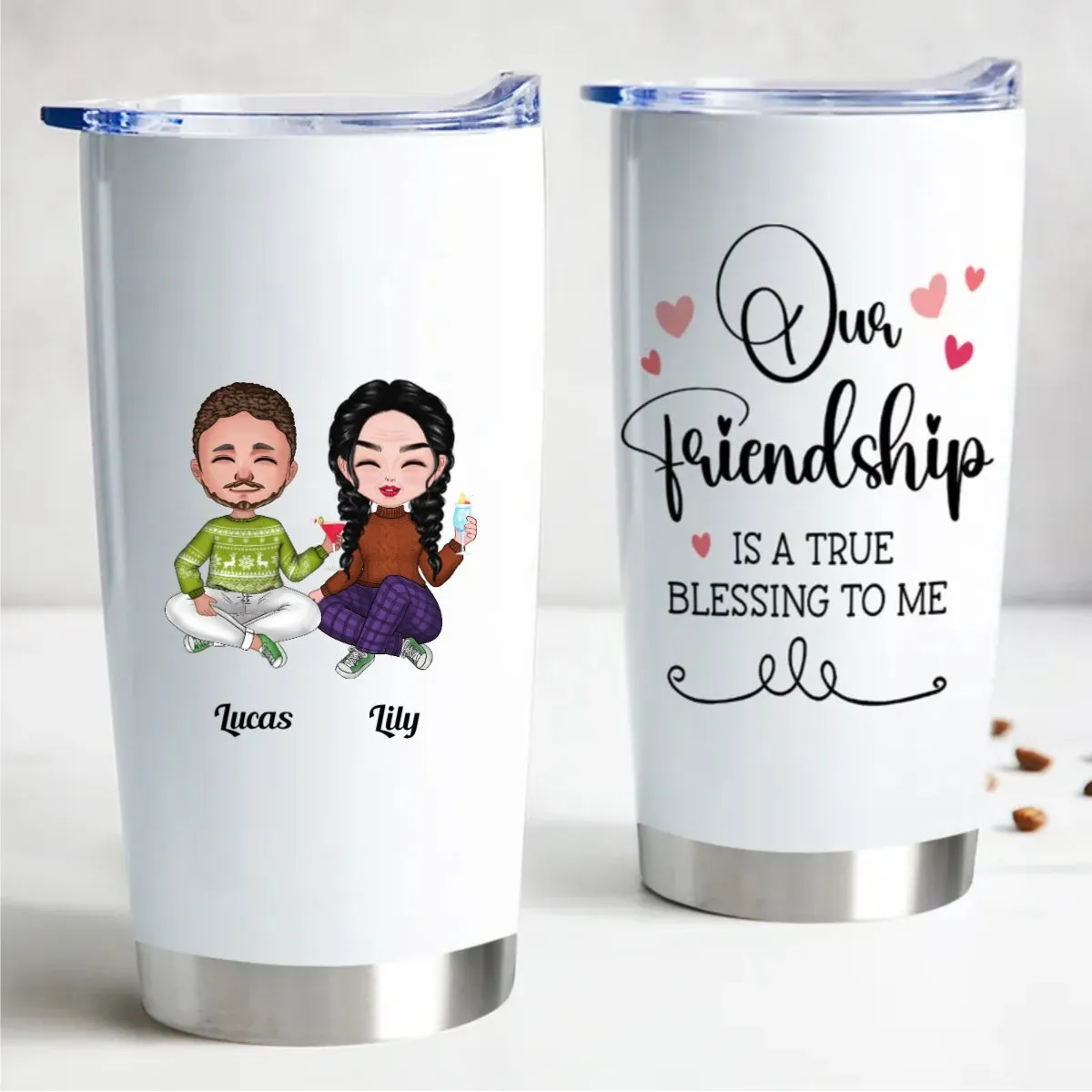 Friendship Blessings 20oz Personalized Steel Tumbler - Keeps Drinks Hot/Cold