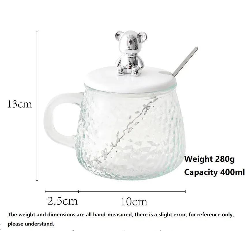 GLASS CUP WITH BEAR LID & SPOON