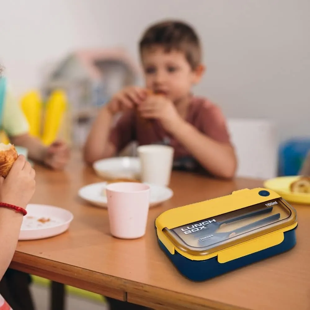 Kuber Industries Insulated Lunch Box for Kids & Adults|Premium Food-Grade PP Plastic|Leakproof & Spill Proof|Dishwasher & Microwave Safe Lunch Box|1000 ML|HX0043128|Yellow & Blue (Pack of 3)