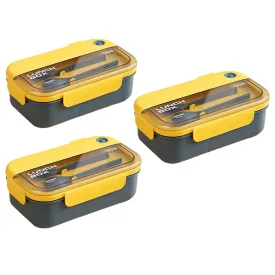 Kuber Industries Insulated Lunch Box for Kids & Adults|Premium Food-Grade PP Plastic|Leakproof & Spill Proof|Dishwasher & Microwave Safe Lunch Box|1000 ML|HX0043128|Yellow & Blue (Pack of 3)