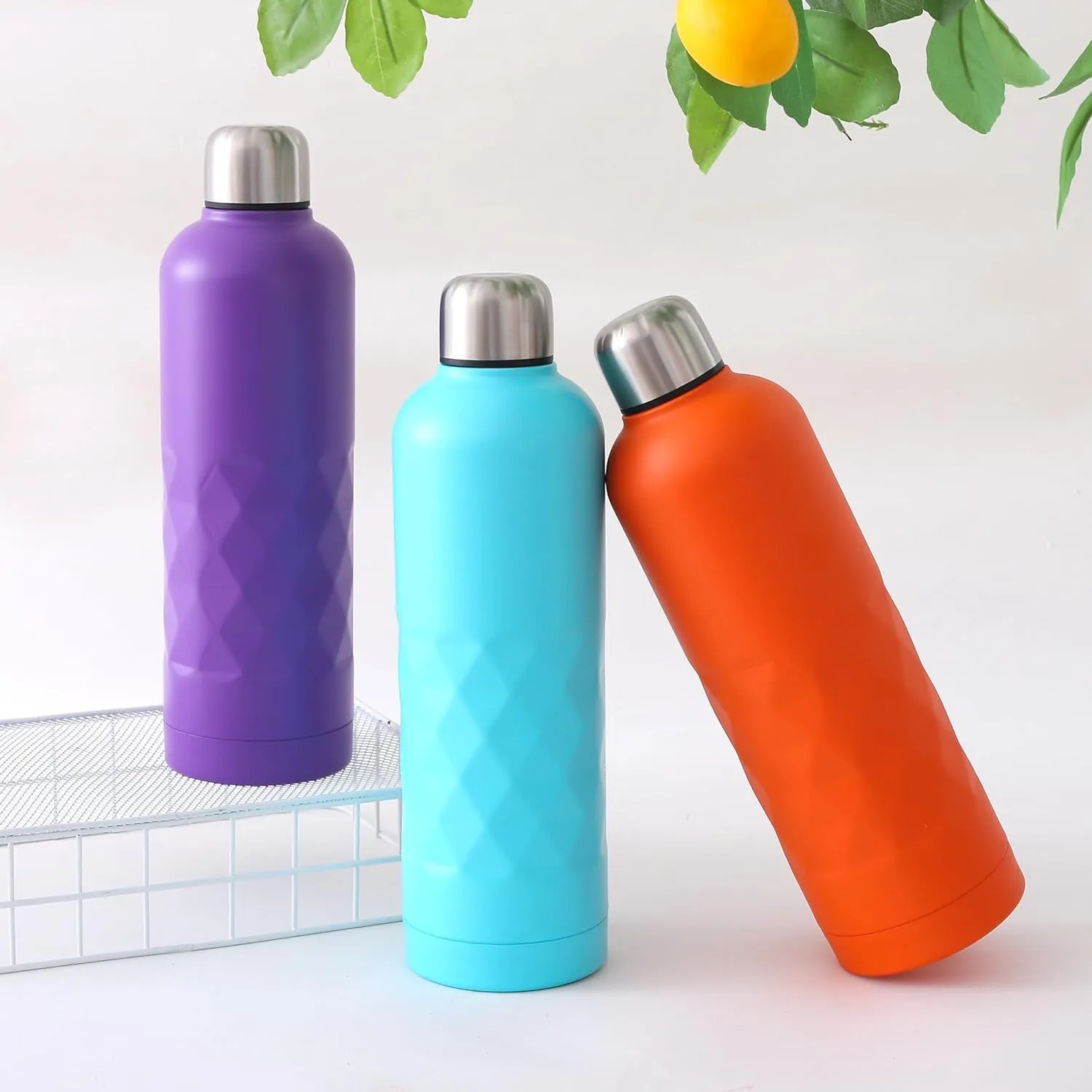 Kuber Industries Pack of 3 Vacuum Insulated Water Bottle | Stainless Steel Water Bottle | Hot & Cold Water Bottle | Leakproof, BPA Free, Rustproof | 750 ML | Orange