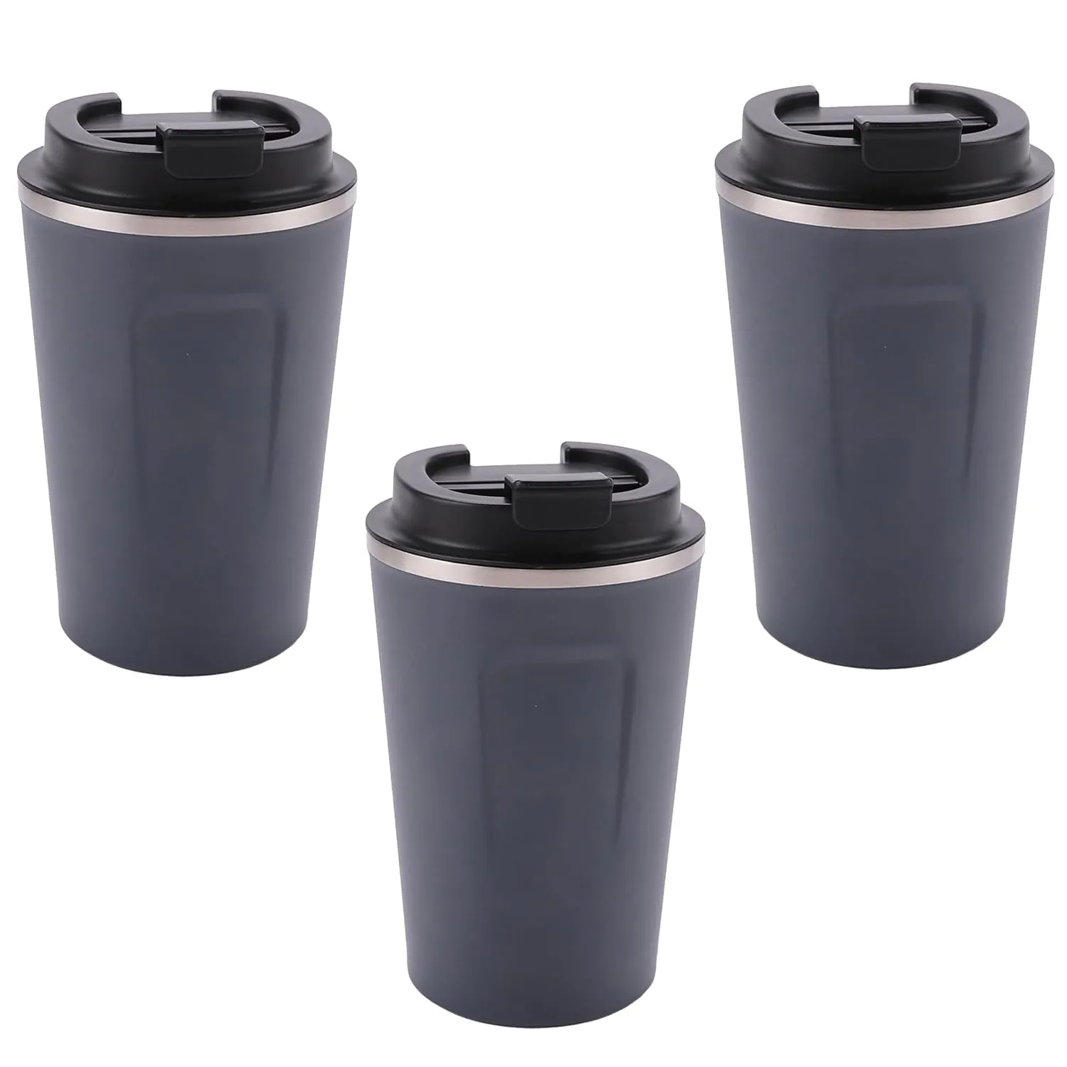 Kuber Industries Stainless Steel Insulated Coffee Cup with Sipper Mouth|Travel Coffee Mug 380 ML-Pack of 3|Blue|