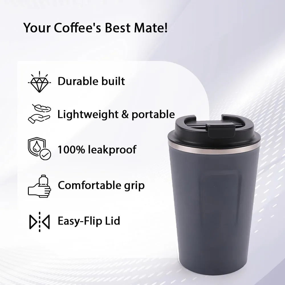 Kuber Industries Stainless Steel Insulated Coffee Cup with Sipper Mouth|Travel Coffee Mug 380 ML-Pack of 3|Blue|