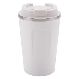 Kuber Industries Stainless Steel Insulated Coffee Cup with Sipper Mouth|Travel Coffee Mug "380 ML"|White|