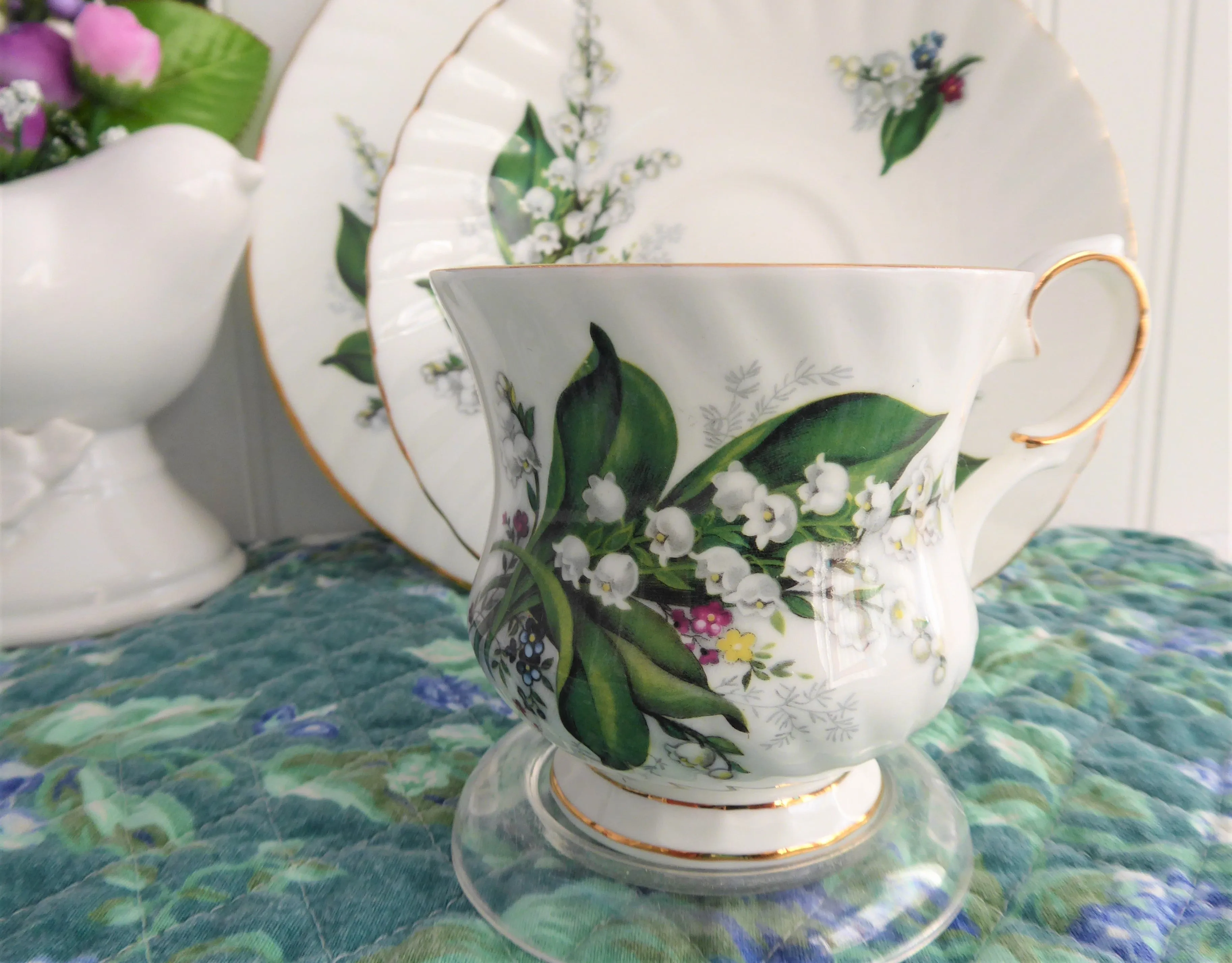 Lily Of The Valley Teacup Trio Elizabethan 1950s Bone China Spring Floral