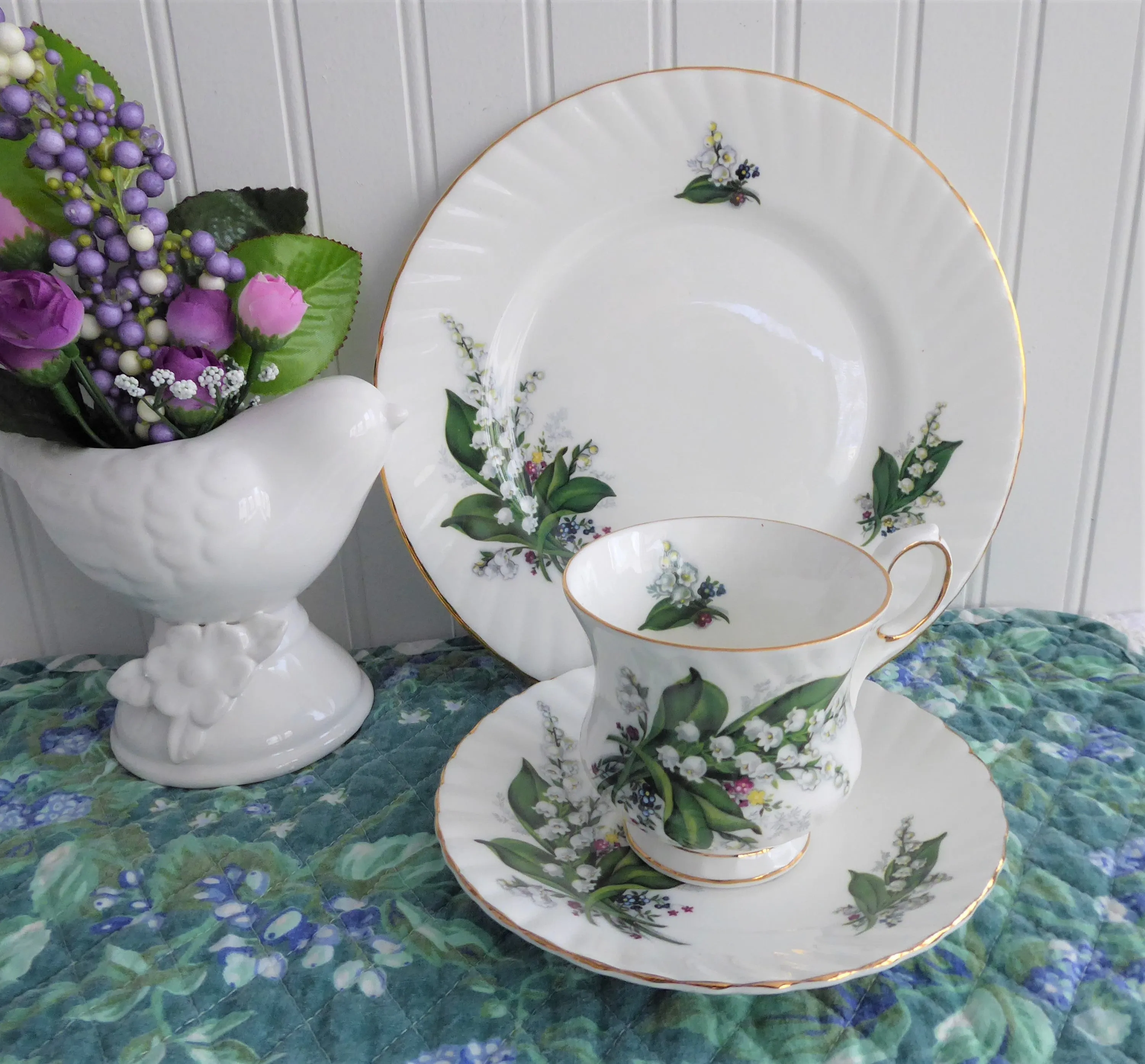 Lily Of The Valley Teacup Trio Elizabethan 1950s Bone China Spring Floral