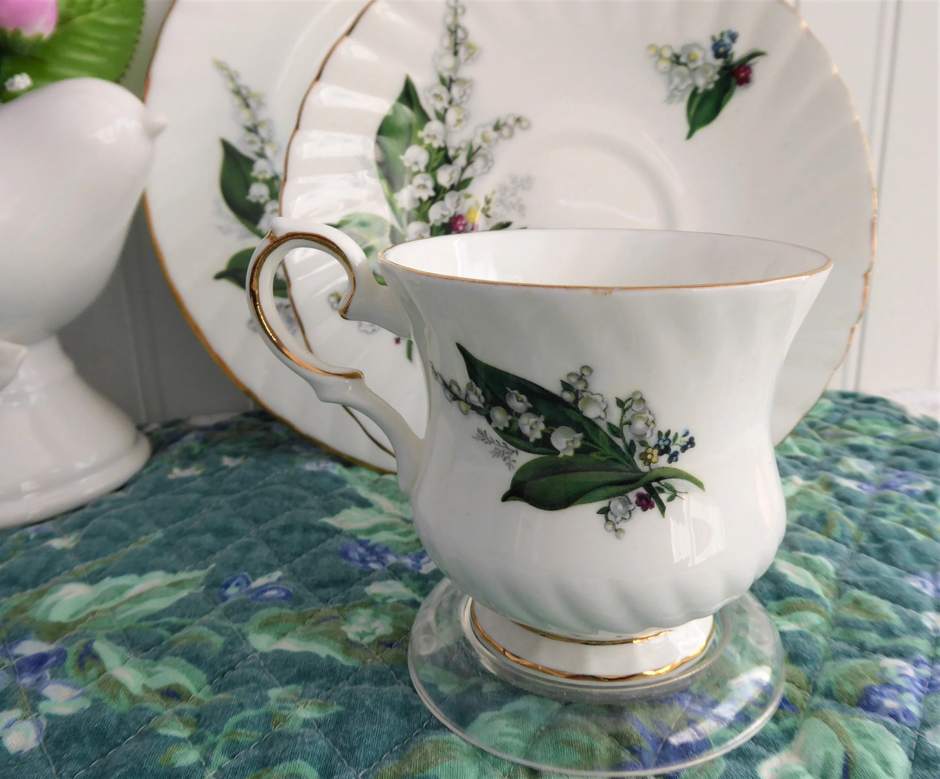 Lily Of The Valley Teacup Trio Elizabethan 1950s Bone China Spring Floral