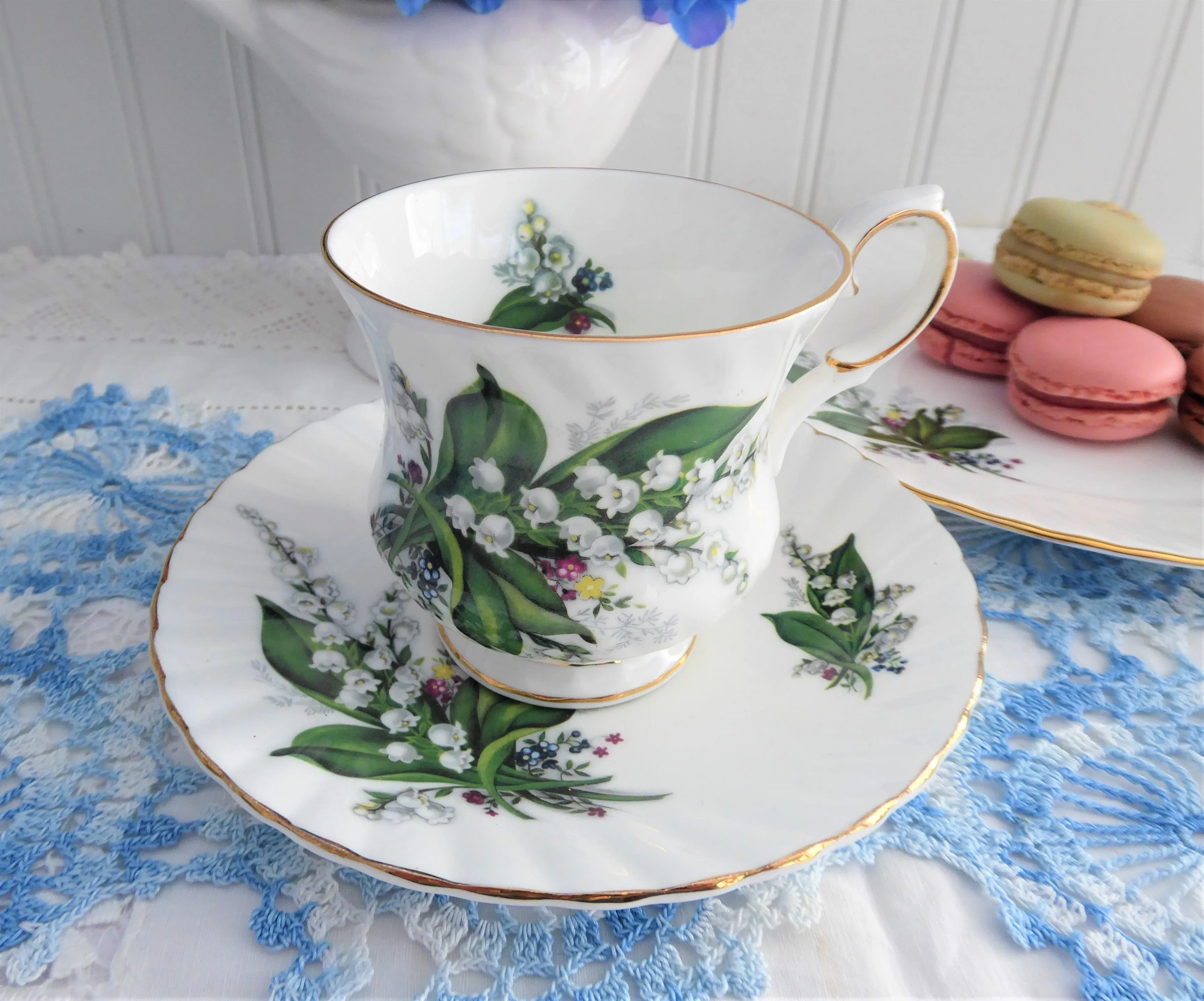 Lily Of The Valley Teacup Trio Elizabethan 1950s Bone China Spring Floral