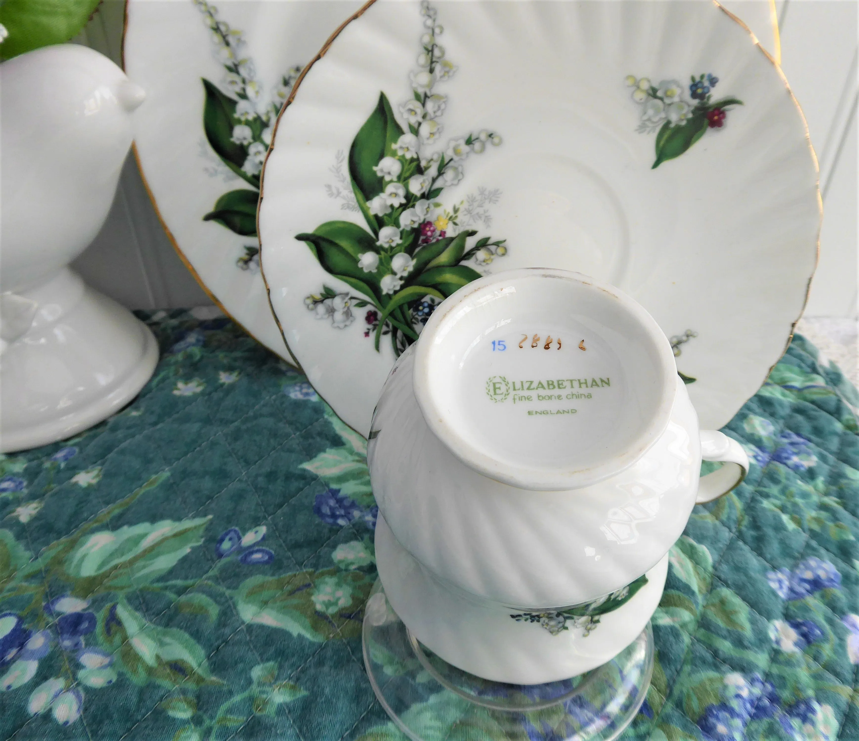 Lily Of The Valley Teacup Trio Elizabethan 1950s Bone China Spring Floral