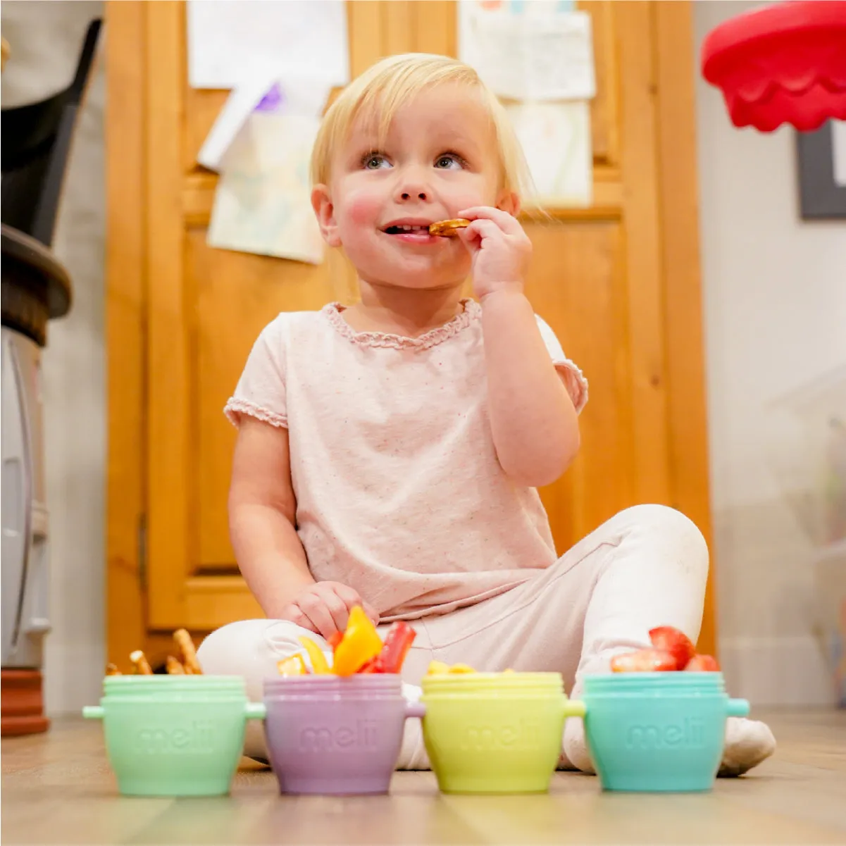 Melii Snap & Go Pods Baby Food Storage Container (4 oz, 8 pcs), Abacus Straw Sippy Cup (Turquoise, 340 ml), Silicone Caterpillar Spoon & Fork Set, Silicone Pop-It Ice Pack (Turquoise) - BPA Free, Durable, Fun Designs