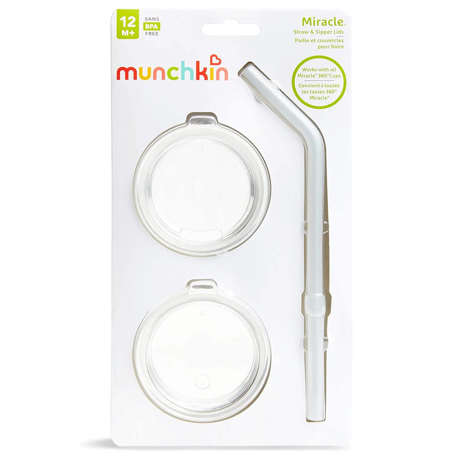 Munchkin Sippy and Straw Lids for Miracle 360 Cups, 3 Piece Set