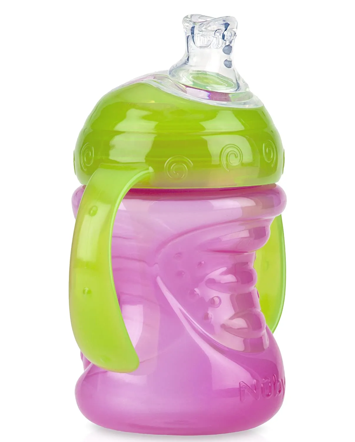 Nuby 2-Pack Two-Handle No-Spill Super Spout Grip N' Sip Cups, 8 Ounce, Pink and Purple