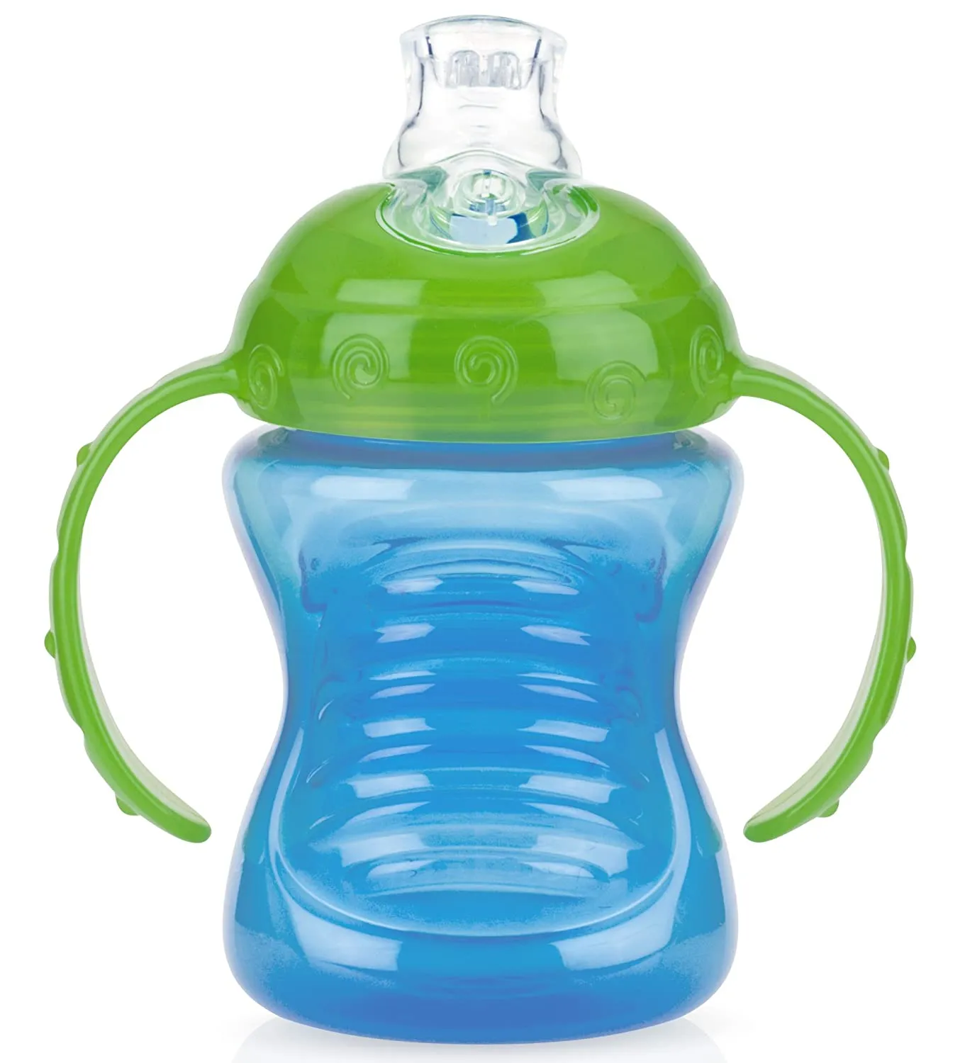 Nuby 2-Pack Two-Handle No-Spill Super Spout Grip N' Sip Cups, 8 Ounce, Red and Blue