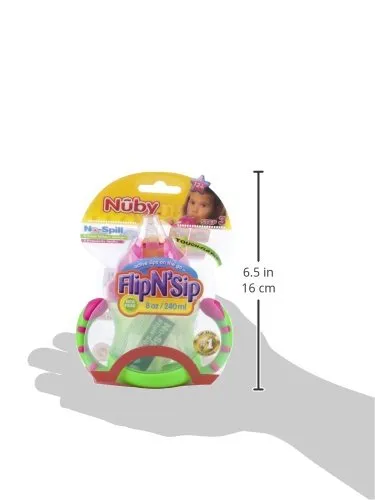 Nuby Two-Handle Flip N' Sip Straw Cup, 8 Ounce, Green with Pink