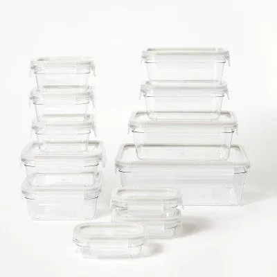 Open Box - 24pc (set of 12) Plastic Food Storage Container Set with Lids Clear - Figmint