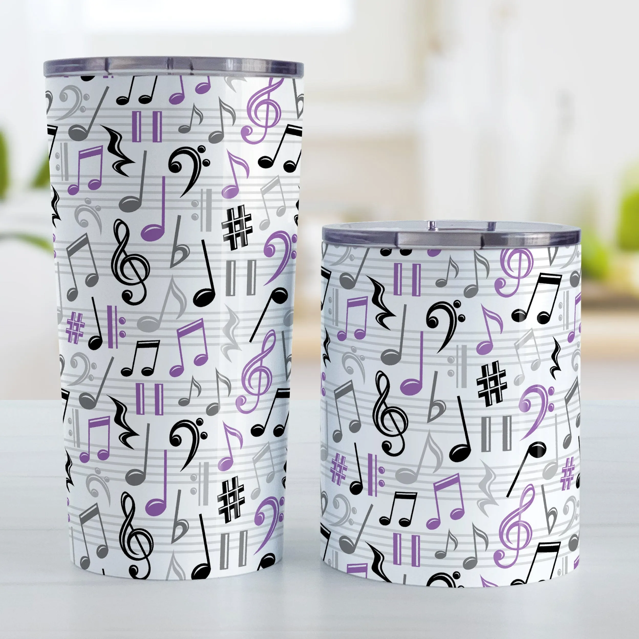 Purple Music Notes Pattern Tumbler Cup