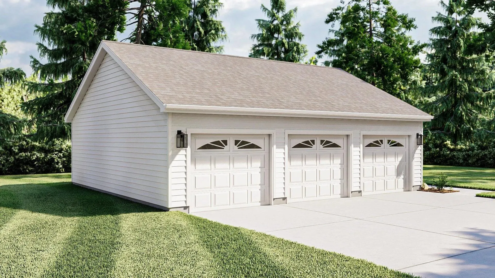 Spacious Three-Bay Garage with Durable and Practical Design