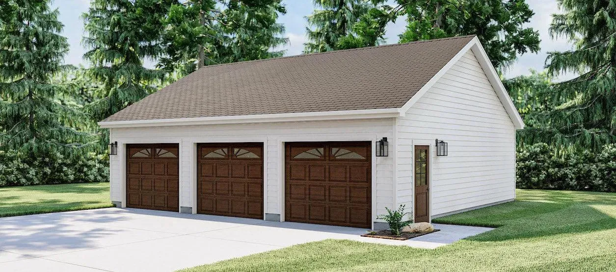 Spacious Three-Bay Garage with Durable and Practical Design