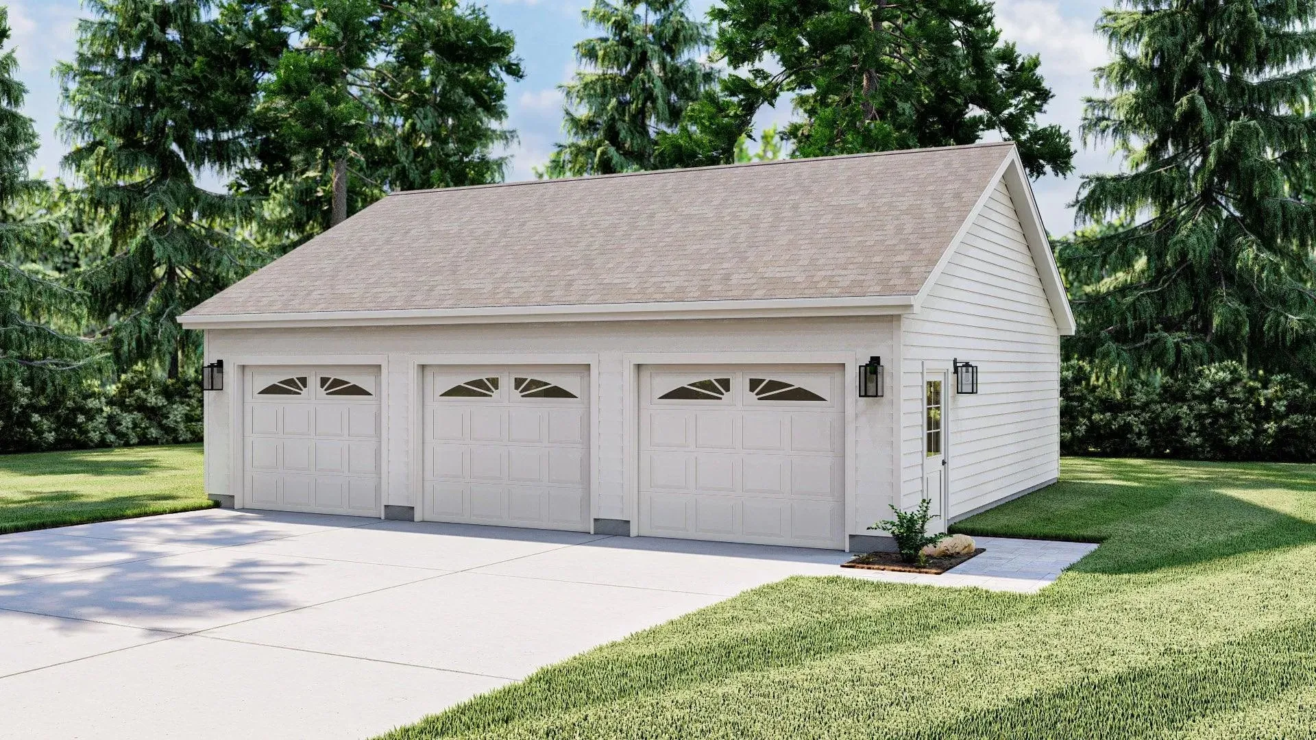 Spacious Three-Bay Garage with Durable and Practical Design