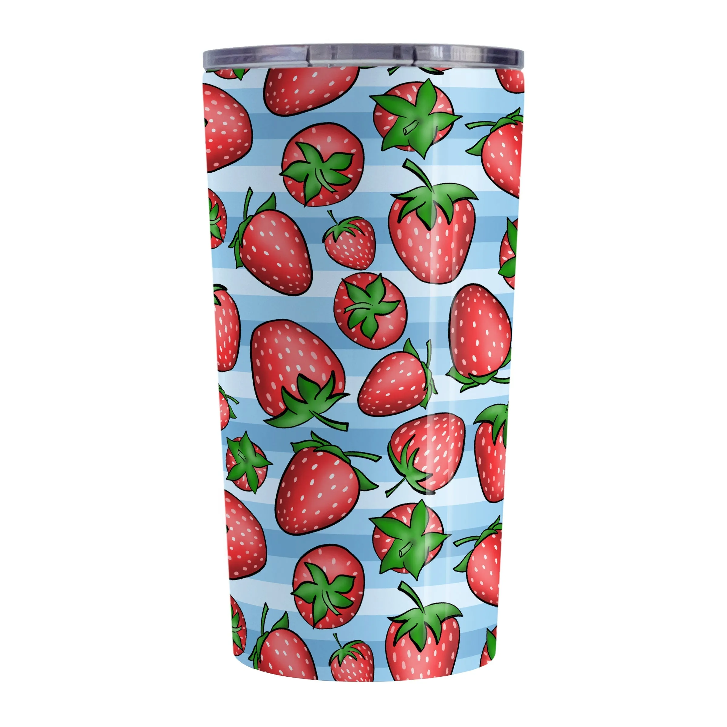 Strawberries on Blue Stripes Tumbler Cup