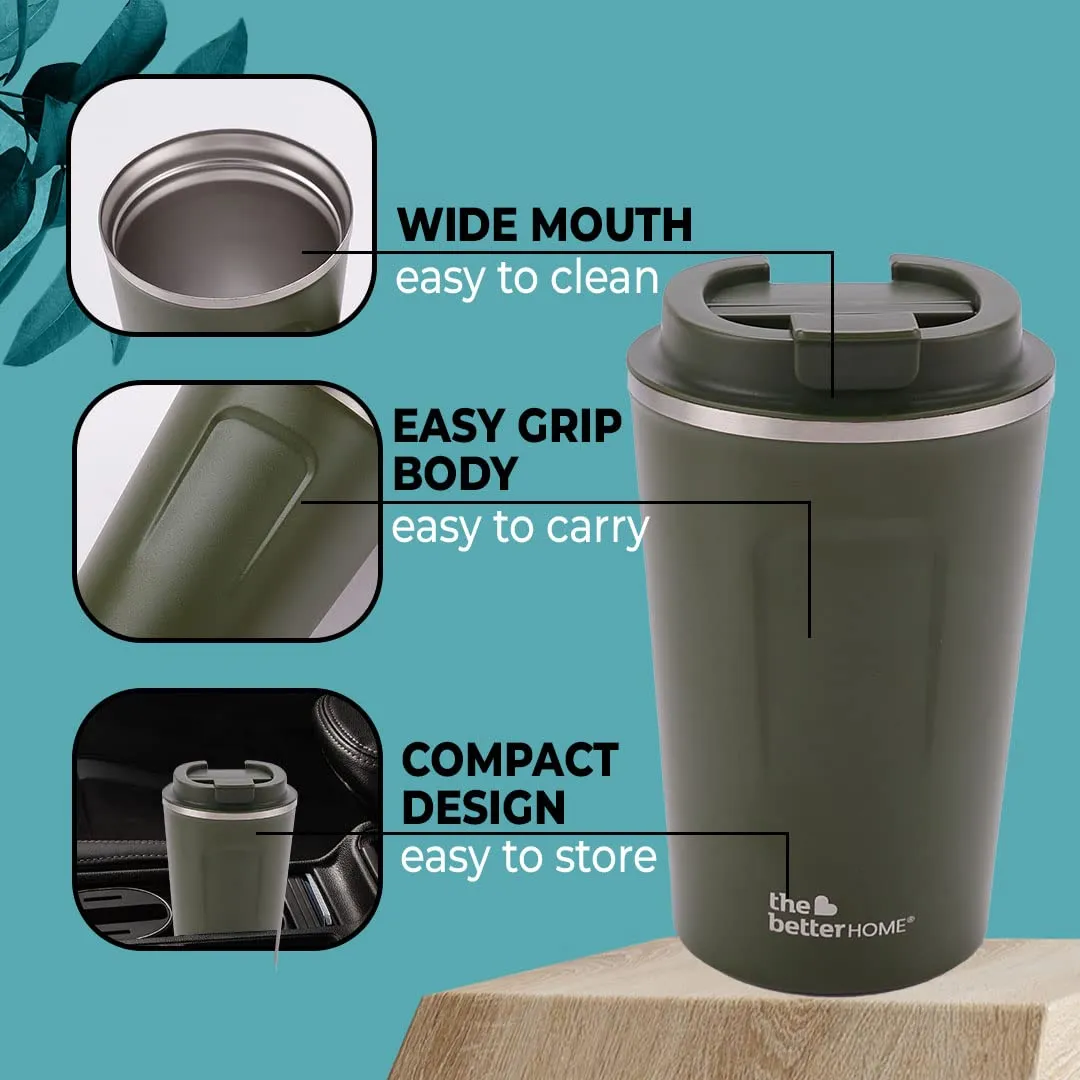 The Better Home 380 ml Insulated Coffee Cup Tumbler | Double Walled 304 Stainless Steel | Leakproof | Spillproof Silicone Rim | 6 hrs hot & Cold | BPA Free | Perfect for Home & Office | Blue (Green)