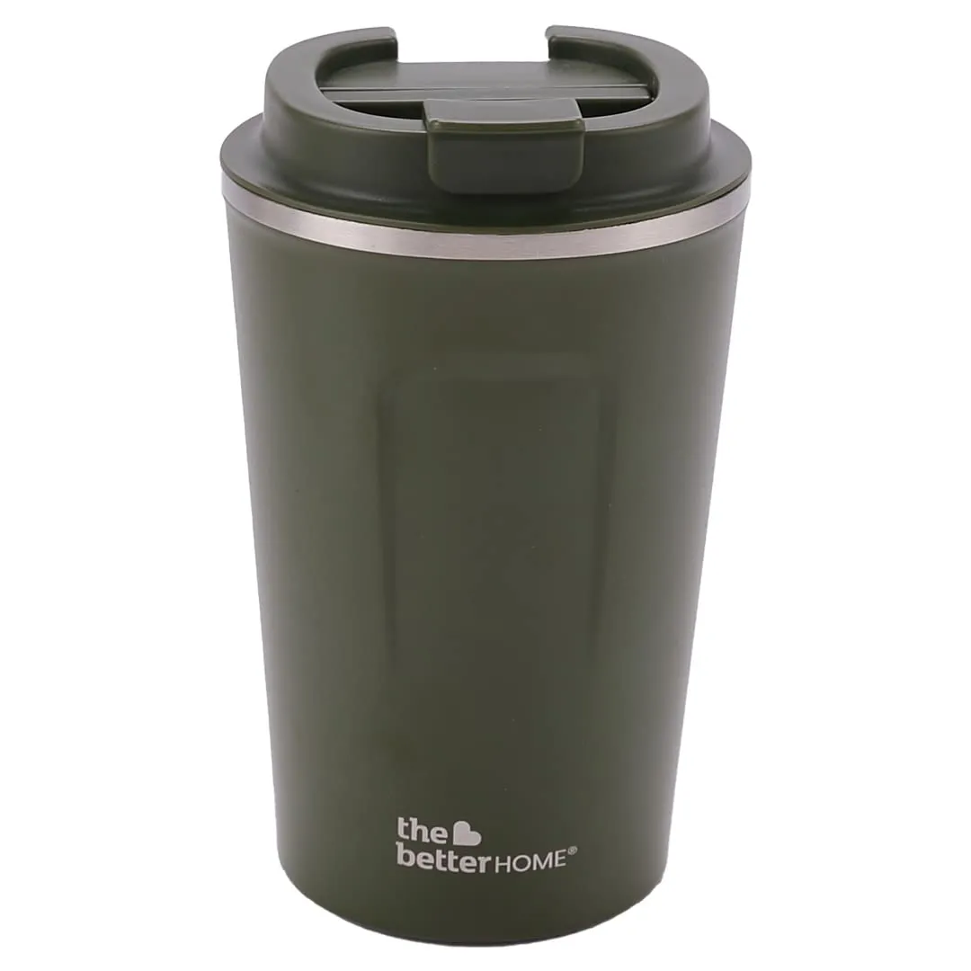 The Better Home 380 ml Insulated Coffee Cup Tumbler | Double Walled 304 Stainless Steel | Leakproof | Spillproof Silicone Rim | 6 hrs hot & Cold | BPA Free | Perfect for Home & Office | Blue (Green)