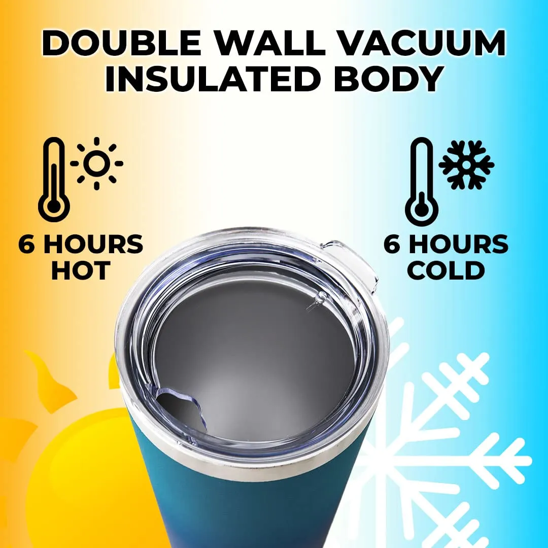 The Better Home 450 ml Insulated Coffee Cup Tumbler with Transparent Lid & Straw | Double Walled 304 Stainless Steel | Leakproof | 6 hrs hot & cold | Perfect For Travel, Home & Office | Aqua-Blue