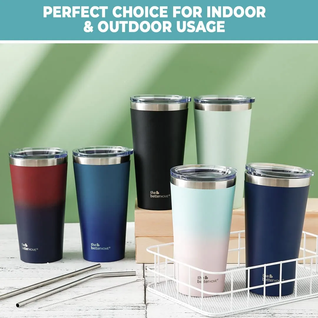 The Better Home 450 ml Insulated Coffee Cup Tumbler with Transparent Lid & Straw | Double Walled 304 Stainless Steel | Leakproof | 6 hrs hot & cold | Perfect For Travel, Home & Office | Aqua-Blue