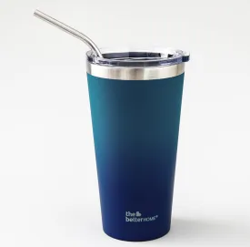 The Better Home 450 ml Insulated Coffee Cup Tumbler with Transparent Lid & Straw | Double Walled 304 Stainless Steel | Leakproof | 6 hrs hot & cold | Perfect For Travel, Home & Office | Aqua-Blue