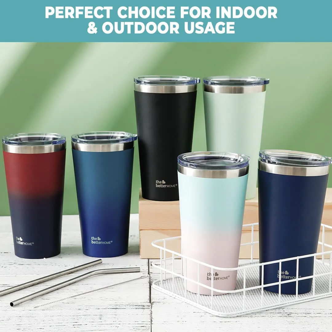 The Better Home 450 ml Insulated Coffee Cup Tumbler with Transparent Lid & Straw | Double Walled 304 Stainless Steel | Leakproof | 6 hrs hot & cold | Perfect For Travel, Home & Office | Green