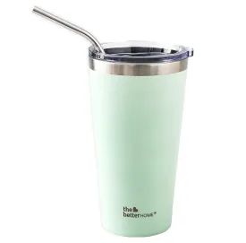 The Better Home 450 ml Insulated Coffee Cup Tumbler with Transparent Lid & Straw | Double Walled 304 Stainless Steel | Leakproof | 6 hrs hot & cold | Perfect For Travel, Home & Office | Green