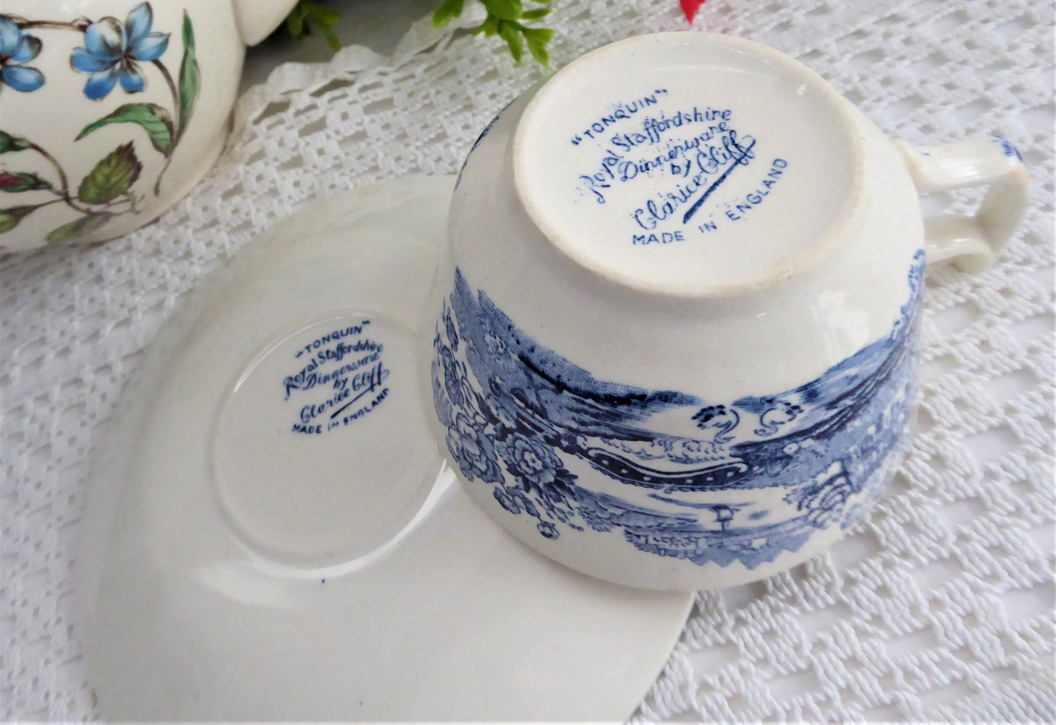 Tonquin Blue Transferware Cup And Saucer 1960s Ironstone Royal Staffordshire Clarice Cliff